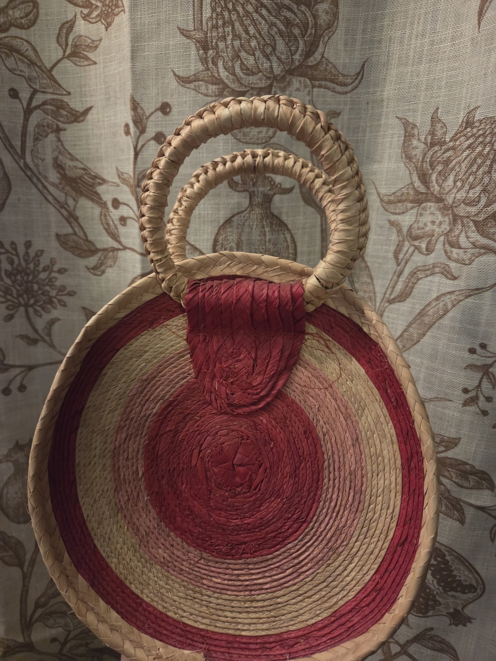 Woven Red and Round Basket Tote